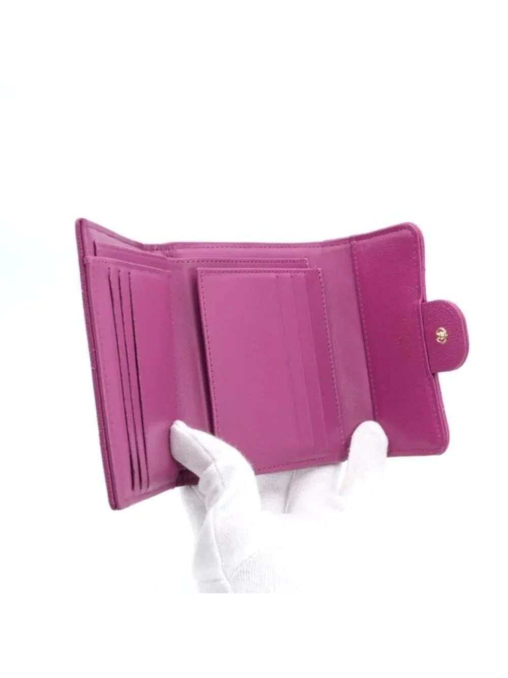 Chanel Wallet Trifold Mini Purple Gold Quilted CC Logo Compact